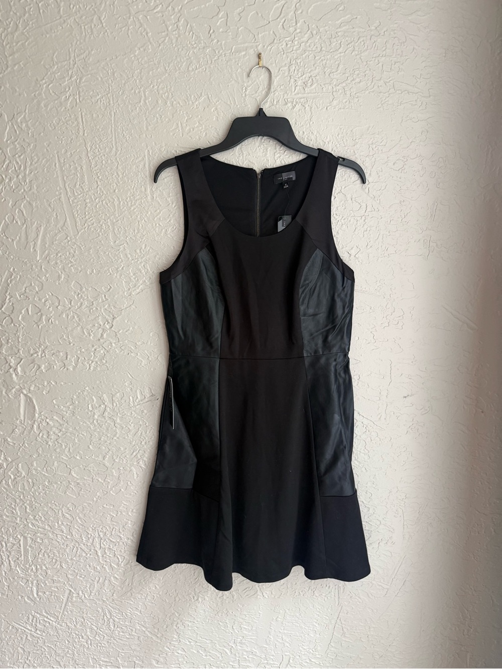 The Limited Black Sleeveless Mini Dress with Faux Leather Panels